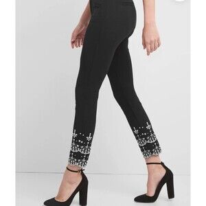 Gap Embroidered Eyelet Scalloped Hem Pants Stretch Skinny Ankle Black Artsy 16